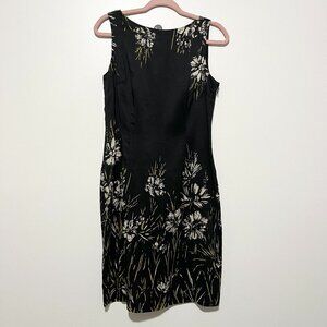 Papell Womens Vintage Silk Sheath Dress Size 8P Black Dark Floral Cocktail 90s